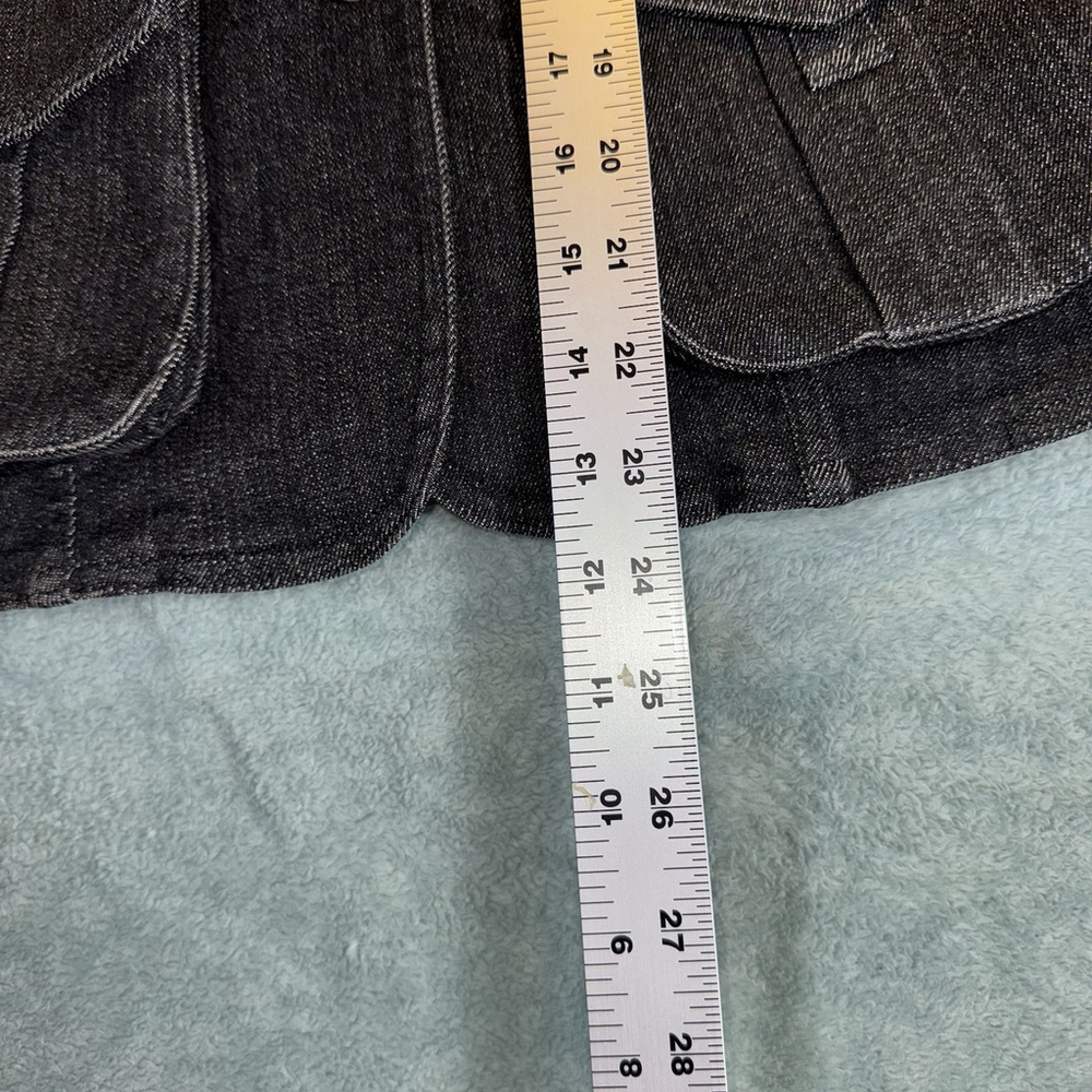 Vtg Ralph Lauren 6 Pocket Skirted Pleat Back Thick Black Denim Jacket Petite M - Picture 7 of 10